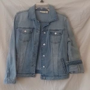 Chico's sz 1 jean jacket with derail lace on back.
